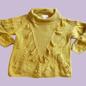 Jennifer Reed hand knitted yellow vintage sweater with tassels large